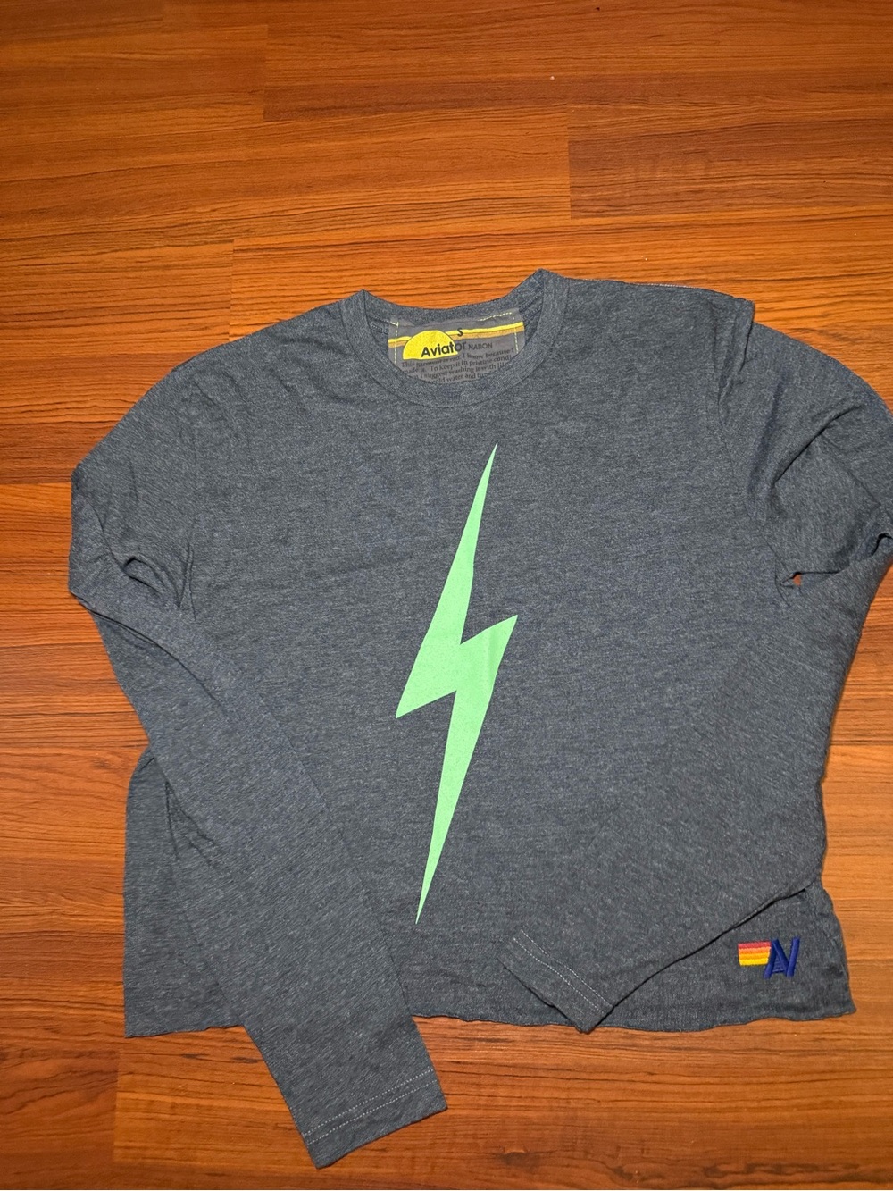 Aviator Nation Heather Gray Long Sleeve Tee with Mint Bolt